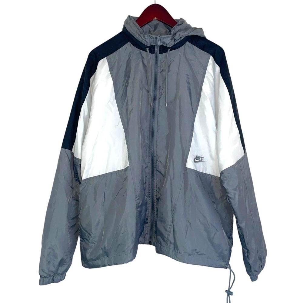Vintage Nike windbreaker jacket colorblock lightweight zipper grey white large